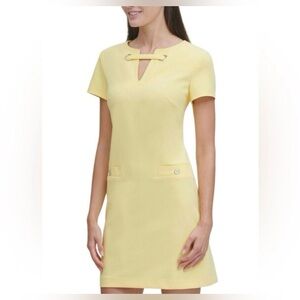 Tommy Hilfiger Scuba Crepe Dress Grommets Sunshine Yellow Size 6 NWT